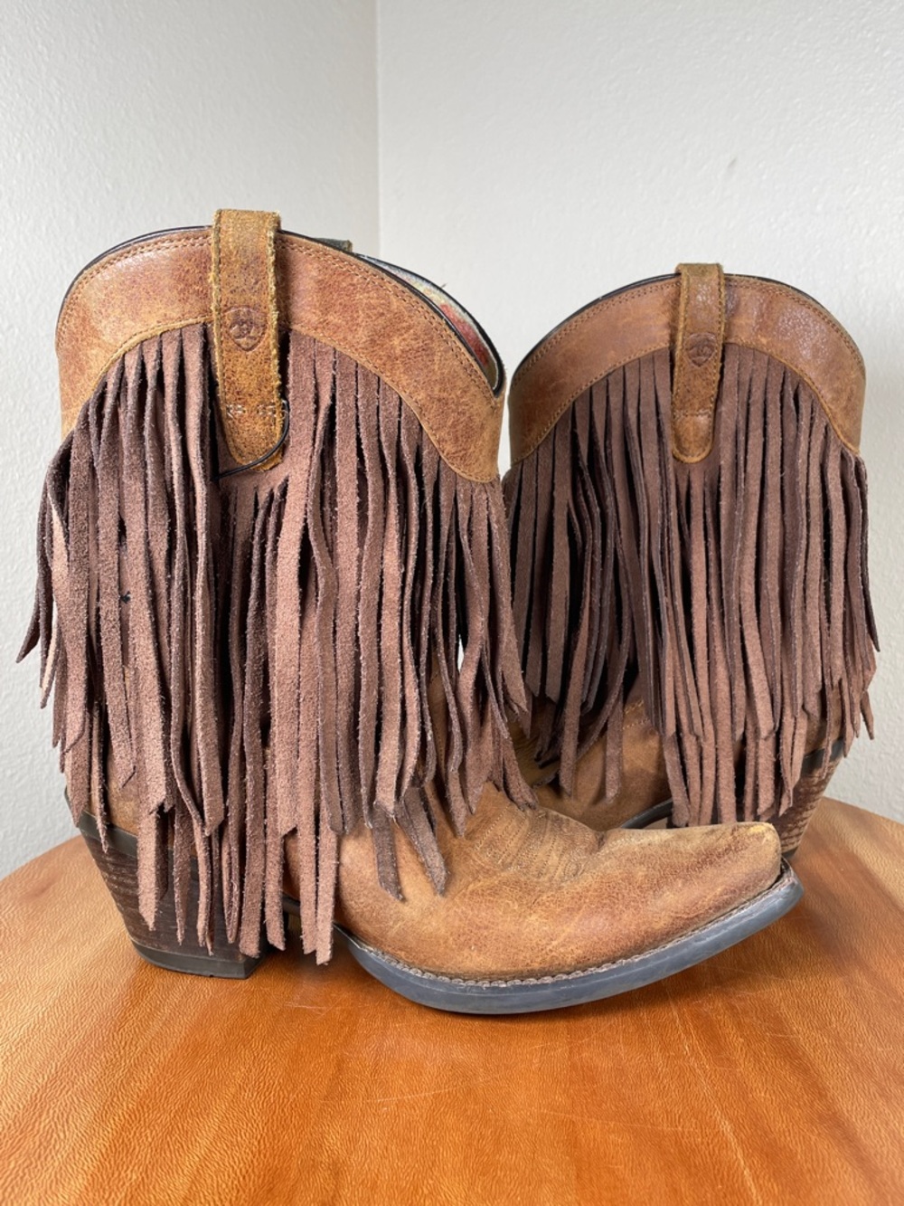 ARIAT Cowgirl Boots Gold Rush Fringe Leather 10014102 Snip Toe Brown Size 6.5B